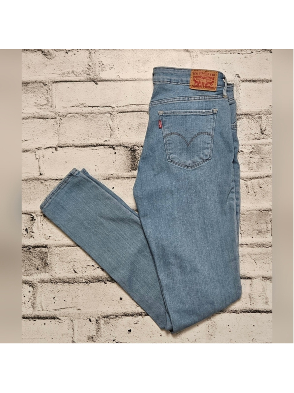Levis 711 Skinny Jeans Light Wash Distressed Stretch Denim Size 28
